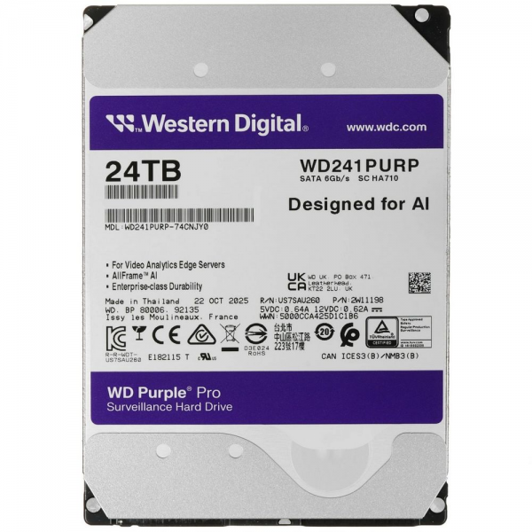 Жесткий диск Western Digital Purple Pro WD241PURP 24TB 3.5" 7200RPM 512MB SATA DV AI