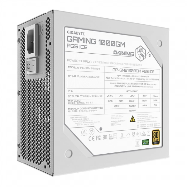Блок питания ПК Gigabyte GP-GME1000GM PG5 ICE/PSU 1000W 1000W, Белый, 80Plus, Platinum, Полностью модульный, PCIe Gen 5.1, ATX 3.1 compatible.