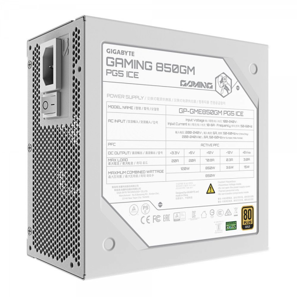 Блок питания ПК Gigabyte GME850GM PG5 ICE 850W, Белый, 80Plus, Platinum, Полностью модульный, PCIe Gen 5.1, ATX 3.1 compatible.