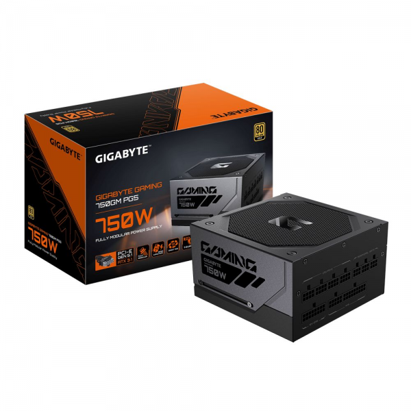 Блок питания ПК Gigabyte GME750GM PG5 750W, 80Plus, Platinum, Полностью модульный, PCIe Gen 5.1, ATX 3.1 compatible.