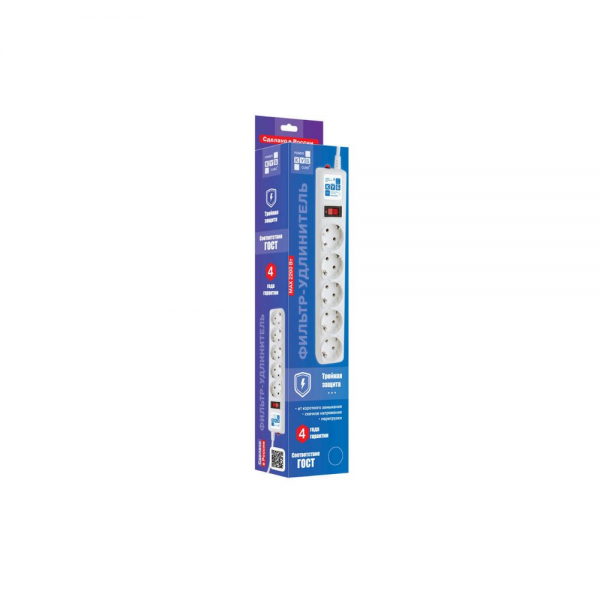 Фильтр-удлинитель Power Cube SPG-B-6-WHITE 5 розеток, белый, 1.9 м, 10 А/2,2 кВт, 3*0.75 мм²