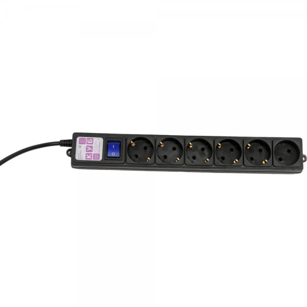 Фильтр-удлинитель Power Cube SPG6-B1,9M 6 розеток (5 с заземлением + 1 без), черный, 1.9м, 16 А/3,5 кВт, 3*1мм²