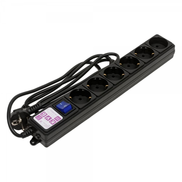 Фильтр-удлинитель Power Cube SPG6-B1,9M 6 розеток (5 с заземлением + 1 без), черный, 1.9м, 16 А/3,5 кВт, 3*1мм²