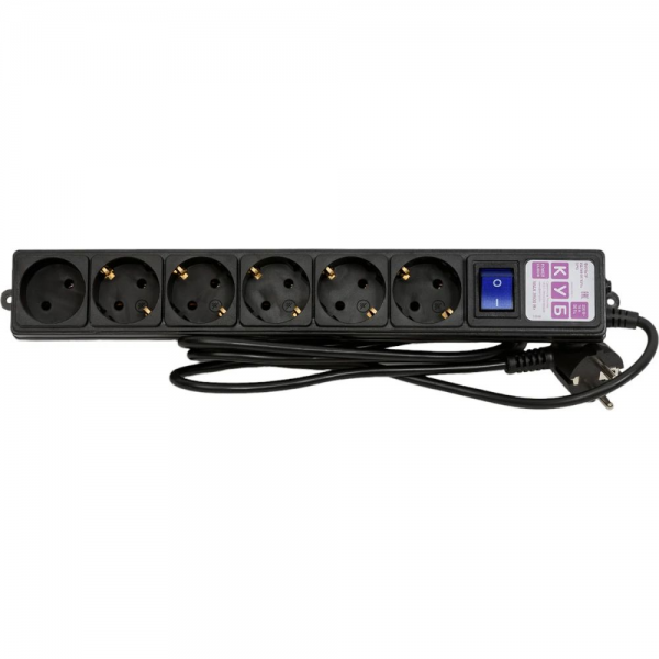 Фильтр-удлинитель Power Cube SPG6-B1,9M 6 розеток (5 с заземлением + 1 без), черный, 1.9м, 16 А/3,5 кВт, 3*1мм²