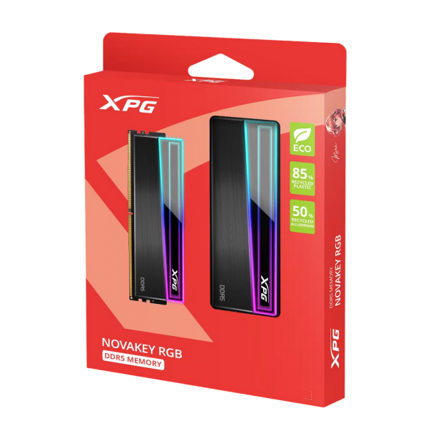 Модуль памяти ADATA 32GB XPG DDR5 5600 DIMM NOVAKEY RGB Black Gaming Memory AX5U5600C4616G-DCNKRBK Non-ECC, CL46-45-45, 1.1V, Heat Shield, Kit (2x16GB)