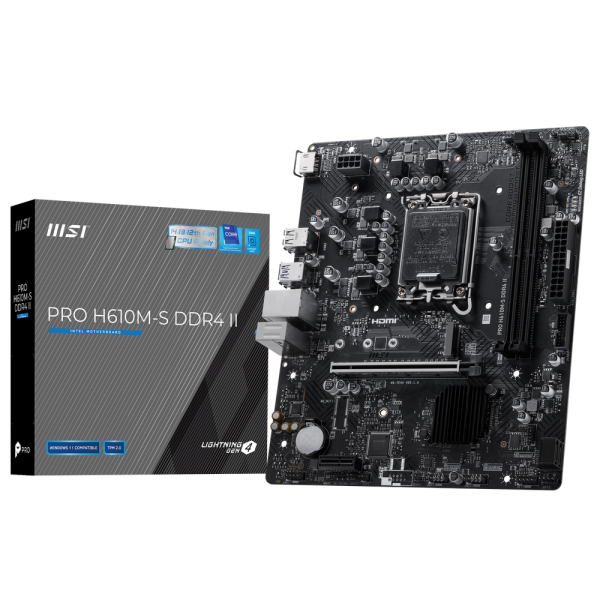 Материнская плата MSI PRO H610M-S DDR4 II H610, LGA1700, 2*DDR4, 1*PCIEx16, 1*PCIEx1, 1*M.2, 4*USB3.2Gen1, 8*USB2.0, 2*SATA3.0, 1G, HDMI, M-ATX, RTL