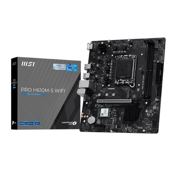 Материнская плата MSI PRO H610M-S WIFI H610, LGA1700, 2*DDR5, 1*PCIEx16, 1*PCIEx1, 1*M.2, 4*USB3.2Gen1, 8*USB2.0, 2*SATA3.0, 1G, HDMI, M-ATX, RTL