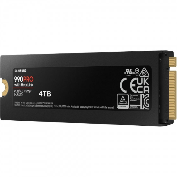 Твердотельный накопитель SSD M.2 2280 4TB Samsung 990 PRO with Heatsink MZ-V9P4T0GW PCIe Gen4x4 with NVMe, 7450/6900, IOPS 1600/1550K, MTBF 1.5M, Samsung V-NAND TLC, 4GB LPDDR4MB, 2400TBW, RTL