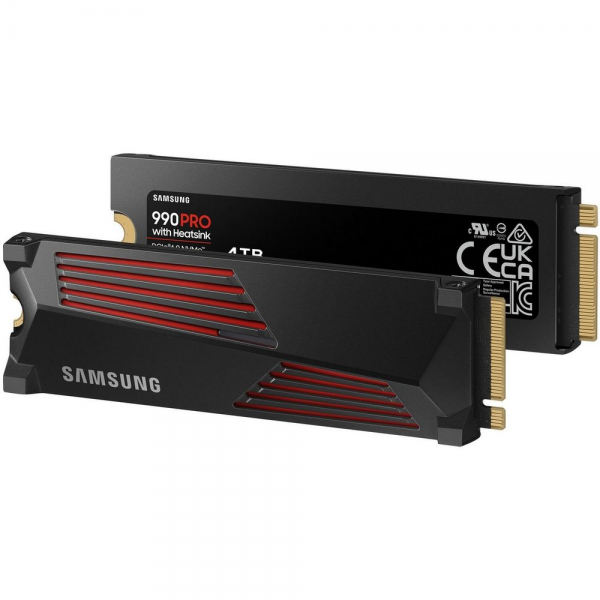 Твердотельный накопитель SSD M.2 2280 4TB Samsung 990 PRO with Heatsink MZ-V9P4T0GW PCIe Gen4x4 with NVMe, 7450/6900, IOPS 1600/1550K, MTBF 1.5M, Samsung V-NAND TLC, 4GB LPDDR4MB, 2400TBW, RTL