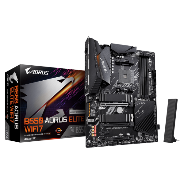 Материнская плата Gigabyte B550 AORUS ELITE WIFI7 B550, AM4, 4*DDR4, 3*PCIEx16, 1*PCIEx1, 2xM.2, 1*TypeC, 5*USB3.2Gen2, 3*USB3.2Gen1, 6*USB2.0, 4xSATA3.0, 2.5G, DP, HDMI, ATX, RTL