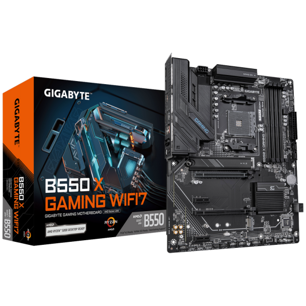 Материнская плата Gigabyte B550 X GAMING WIFI7 B550, AM4, 4*DDR4, 2*PCIEx16, 2*PCIEx1, 2*M.2, 2*TypeC, 1*USB3.2Gen2, 4*USB3.2Gen1, 4*USB2.0, 4*SATA3.0, 2.5G, DP, HDMI, ATX, RTL