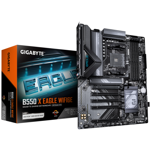 Материнская плата Gigabyte B550 X EAGLE WIFI6E B550, AM4, 4*DDR4, 1*PCIEx16, 4*PCIEx1, 2*M.2, 1*TypeC, 1*USB3.2Gen2, 3*USB3.2Gen1, 4*USB2.0, 6*SATA3.0, 2.5G, HDMI, ATX, RTL