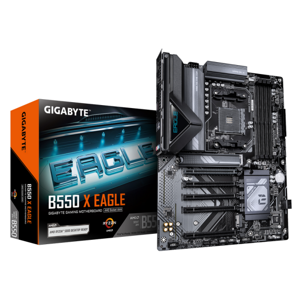 Материнская плата Gigabyte B550 X EAGLE B550, AM4, 4*DDR4, 5*PCIEx16, 2*M.2, 2*TypeC, *USB3.2Gen2, 3*USB3.2Gen1, 6*USB2.0, 4*SATA3.0, 2.5G, HDMI, ATX, RTL