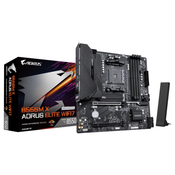 Материнская плата Gigabyte B550M X AORUS ELITE WIFI7 B550, AM4, 4*DDR4, 2*PCIEx16, 2*M.2, 1*TypeC, 4*USB3.2Gen1, 4*USB2.0, 4*SATA3.0, 2.5G, DP, HDMI, ATX, RTL