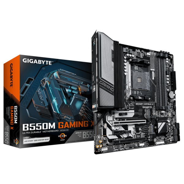 Материнская плата Gigabyte B550M GAMING X B550, AM4, 4*DDR4, 2*PCIEx16, 1*PCIEx1, 2*M.2, 1*TypeC, 4*USB3.2Gen1, 4*USB2.0, 4*SATA3.0, 1G, DP, HDMI, M-ATX, RTL