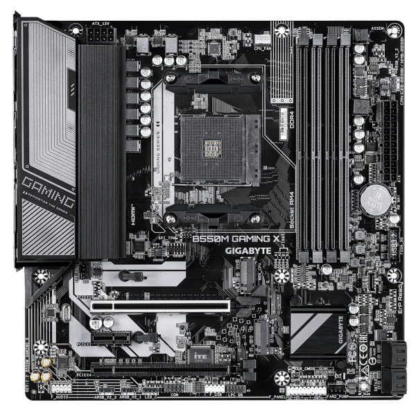 Материнская плата Gigabyte B550M GAMING X B550, AM4, 4*DDR4, 2*PCIEx16, 1*PCIEx1, 2*M.2, 1*TypeC, 4*USB3.2Gen1, 4*USB2.0, 4*SATA3.0, 1G, DP, HDMI, M-ATX, RTL