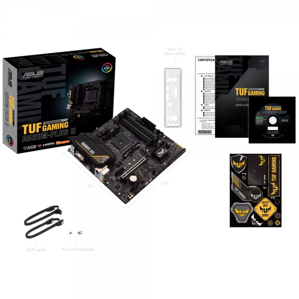 Материнская плата ASUS TUF GAMING A520M-PLUS II A520, AM4, 4*DDR4, 1*PCIEx16, 2*PCIEx1, 1*M.2, 5*USB3.2Gen1, 4*USB2.0, 4*SATA3.0, 1G, VGA, DP, HDMI, M-ATX, RTL