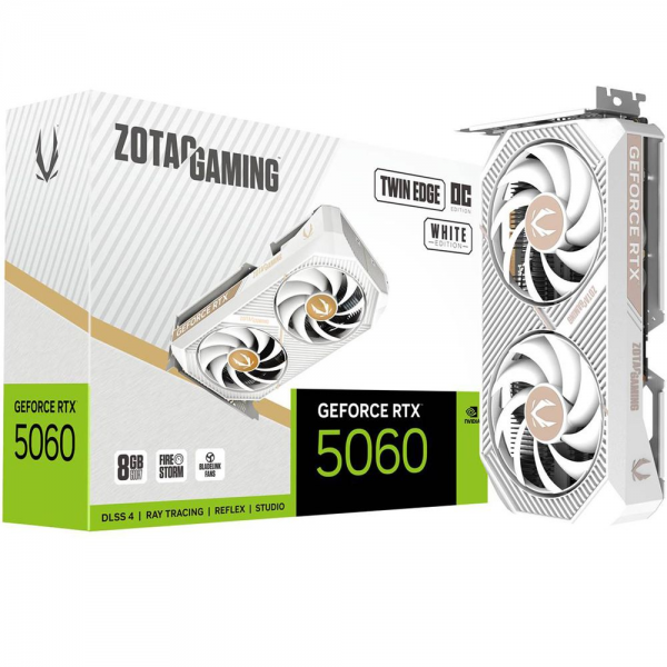 Видеокарта Zotac Bad Pack RTX5060 TWIN EDGE OC WHITE ED 8GB GDDR7 128bit 3xDP HDMI 2FAN MEDIUM PACK