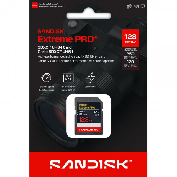 Карта памяти SanDisk Extreme Pro SD UHS-I 128GB SD 250MB/s(R) / 120MB/s(W) (SDSDXXJ-128G-GSCIN)