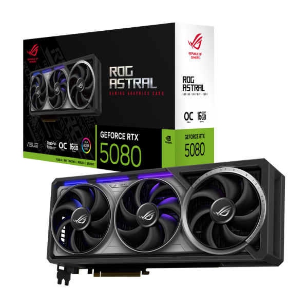 Видеокарта ASUS Bad Pack RTX5080 ROG ASTRAL OC 16GB GDDR7 256bit 3xDP 2xHDMI 3FAN RTL (ROG-ASTRAL-RTX5080-O16G-GAMING) bp