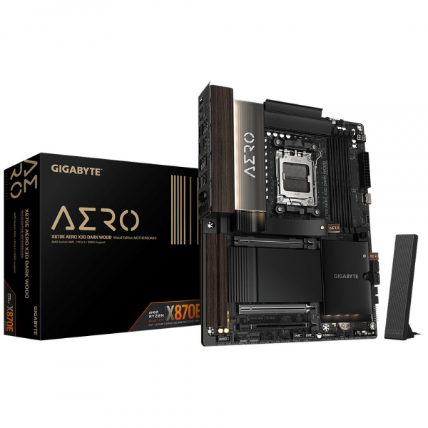 Материнская плата Gigabyte X870E AERO X3D DARK WOOD X870E, AM5, 4*DDR5, 3*PCIEx16, 4*M.2, 1*TypeC, 5*USB3.2Gen2, 7*USB3.2Gen1, 4*USB2.0, 4*SATA3.0, 2*5G, 2*Type-C(DP), HDMI, ATX, RTL