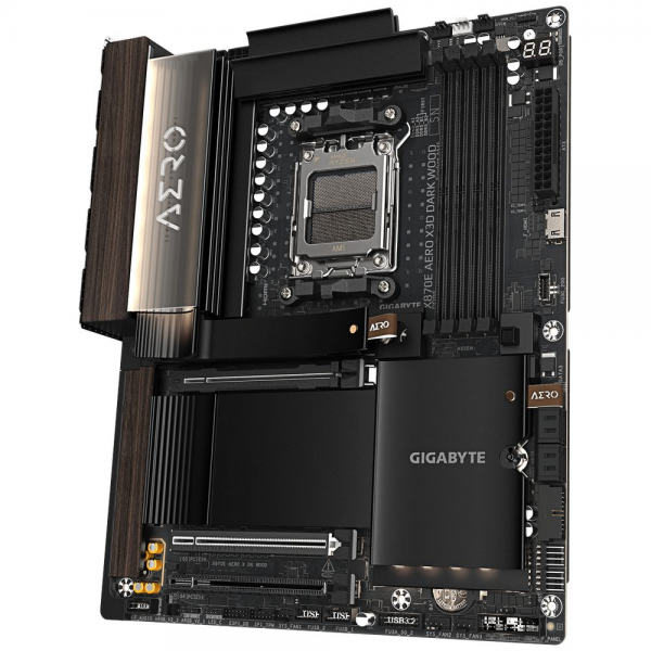 Материнская плата Gigabyte X870E AERO X3D DARK WOOD X870E, AM5, 4*DDR5, 3*PCIEx16, 4*M.2, 1*TypeC, 5*USB3.2Gen2, 7*USB3.2Gen1, 4*USB2.0, 4*SATA3.0, 2*5G, 2*Type-C(DP), HDMI, ATX, RTL