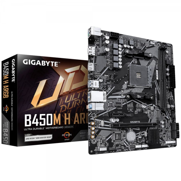 Материнская плата Gigabyte B450M H ARGB B450, AM4, 2*DDR4, 1*PCIEx16, 1*PCIEx1, 1*M.2, 6*USB3.2Gen1, 6*USB2.0, 4*SATA3.0, 1G, DP, HDMI, M-ATX, RTL