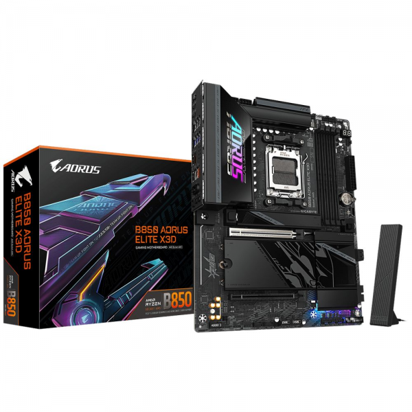 Материнская плата AORUS B850 AORUS ELITE X3D B850, AM5, 4*DDR5, 2*PCIEx16, 4*M.2, 3*Type-C, 2*USB3.2Gen2, 6*USB3.2Gen1, 8*USB2.0, 2*SATA3.0, 5G, HDMI, ATX, RTL