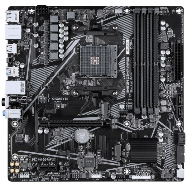 Материнская плата Gigabyte B450M D3HP WIFI6E AM4, B450, 4xDDR4, 1*PCIEx16, 1*PCIEx1, 2*M.2, 1*TypeC, 6*USB3.2Gen1, 5*USB2.0, 4*SATA3.0, 1G, DP, 2xHDMI, M-ATX, RTL