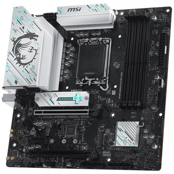 Материнская плата MSI B760M GAMING PLUS WIFI GEN5 B760, LGA1700, 4*DDR5, 2*PCIEx16, 1*PCIEx1, 2*M.2, 1*TypeC, 2*USB3.2Gen2, 6*USB3.2Gen1, 6*USB2.0, 4*SATA3.0, 2.5G, 2*DP, 2*HDMI, M-ATX, RTL