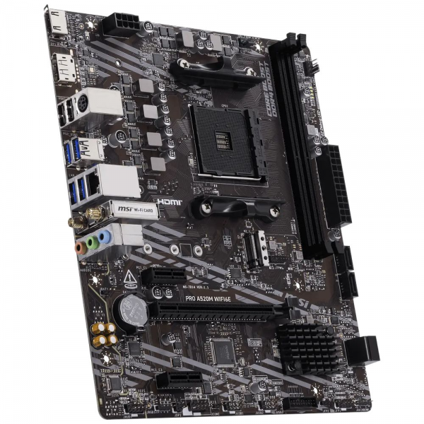 Материнская плата MSI PRO A520M WIFI6E A520, AM4, 2*DDR4, 1*PCIEx16, 2*PCIEx1, 1*M.2, 1*TypeC, 6*USB3.2Gen1, 6*USB2.0, 4*SATA3.0, 1G, DP, HDMI, M-ATX, RTL