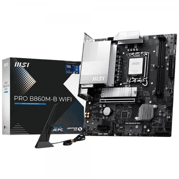Материнская плата MSI PRO B860M-B WIFI B860, LGA1851, 2*DDR5, 1*PCIEx16, 1*PCIEx1, 2*M.2, 2*TypeC, 4*USB3.2Gen1, 8*USB2.0, 4*SATA3.0, 5G, DP, HDMI, M-ATX, RTL