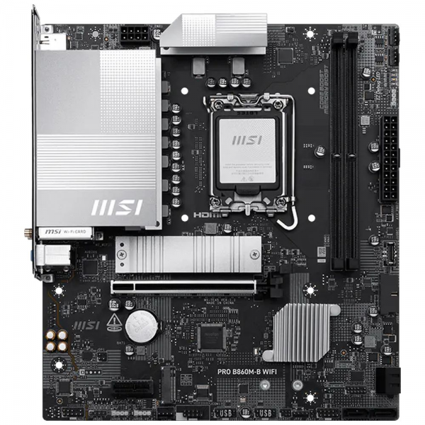 Материнская плата MSI PRO B860M-B WIFI B860, LGA1851, 2*DDR5, 1*PCIEx16, 1*PCIEx1, 2*M.2, 2*TypeC, 4*USB3.2Gen1, 8*USB2.0, 4*SATA3.0, 5G, DP, HDMI, M-ATX, RTL