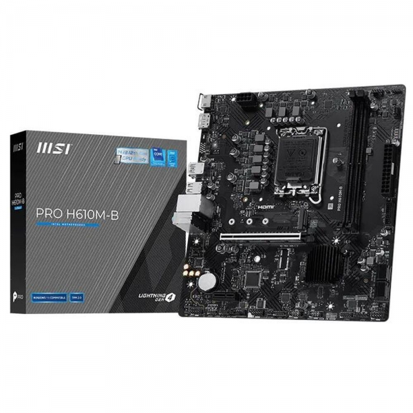 Материнская плата MSI PRO H610M-B H610, LGA1700, 2*DDR5, 1*PCIEx16, 1*PCIEx1, 1*M.2, 4*USB3.2Gen1, 8*USB2.0, 4*SATA3.0, 1G, DP, HDMI, M-ATX, RTL