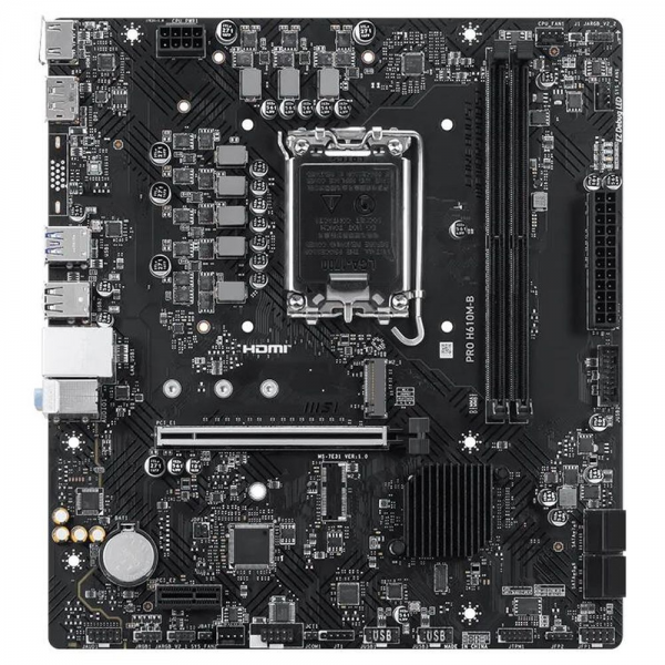 Материнская плата MSI PRO H610M-B H610, LGA1700, 2*DDR5, 1*PCIEx16, 1*PCIEx1, 1*M.2, 4*USB3.2Gen1, 8*USB2.0, 4*SATA3.0, 1G, DP, HDMI, M-ATX, RTL