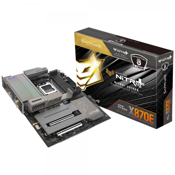 Материнская плата Sapphire NITRO+ X870EA PHANTOMLINK EDITION X870E, AM5, 4*DDR5, 3*PCIEx16, 4*M.2, 1*TypeC, 4*USB3.2Gen2, 5*USB3.2Gen1, 4*USB2.0, 4*SATA3.0, 1*5G, 2*Type-C(DP), HDMI, ATX, RTL