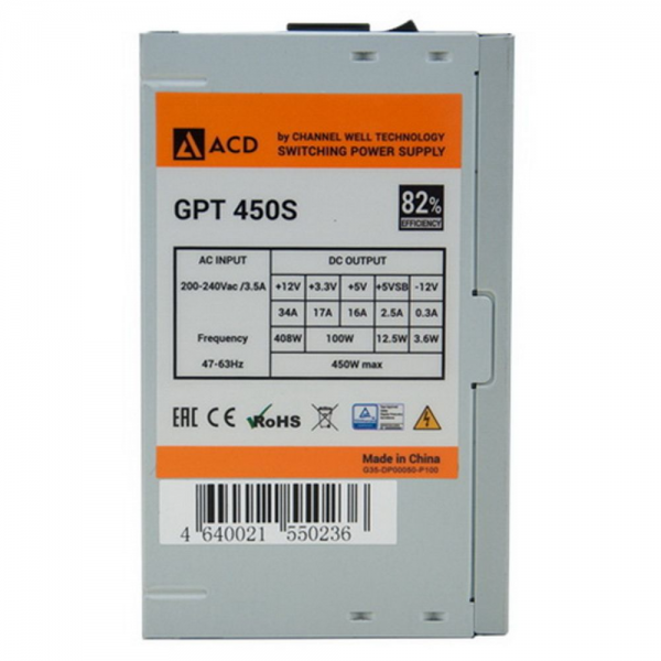 Блок питания ACD GPT450S (GPT-450S) 450W, 82% (max 85%), 120mm FAN , OEM {10}