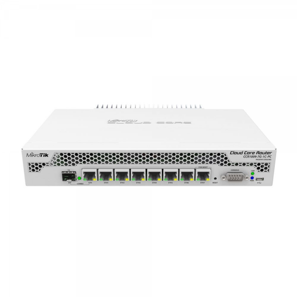 Маршрутизатор MIKROTIK CCR1009-7G-1C-PC Router 19 Rack Mount. Ethernet 7x 10/100/1000 1x SFP/RJ45. Serial. PoE. micrUSB