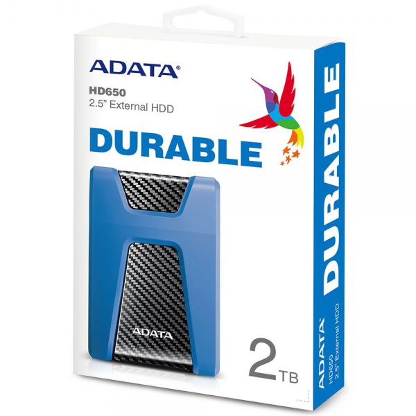 Жесткий диск внешний ADATA HD650 AHD650-2TU31-CBL 2TB 2.5" USB 3.1, LED indicator, Blue, Retail (460462)