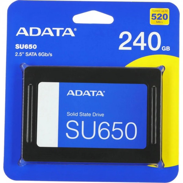Твердотельный накопитель SSD ADATA SU650 ASU650SS-240GT-R 240GB 2.5" Client SATA 6Gb/s, 520/450, IOPS 40/75K, MTBF 2M, 3D NAND, DRAM less, 140TBW, 0,53DWPD, RTL (461162)