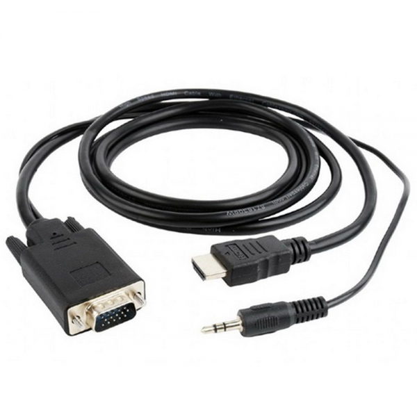 Кабель Cablexpert HDMI-VGA A-03-6, 19M/15M + 3.5Jack, 1.8м, черный, позол.разъемы, пакет A-HDMI-VGA-03-6 (098021)