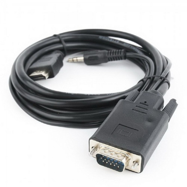 Кабель Cablexpert HDMI-VGA A-03-6, 19M/15M + 3.5Jack, 1.8м, черный, позол.разъемы, пакет A-HDMI-VGA-03-6 (098021)