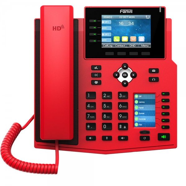 Телефон IP Fanvil X5U-R 16 линий, цветной экран 3.5" + доп. цветной экран 2.4", HD, Opus, 10/100/1000 Мбит/с, USB, Bluetooth, PoE, Красный