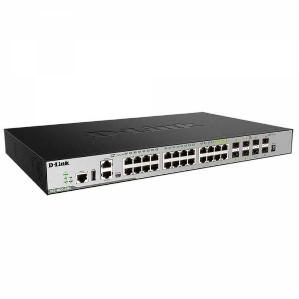 Коммутатор D-Link DGS-3630-28TC/A2ASI Управляемый стекируемый коммутатор 3 уровня с 20 портами 10/100/1000Base-T,4 комбо-портами 10/100/1000Base-T/SFP, 4 портами 10GBase-X SFP+ и программным обеспечением SI
