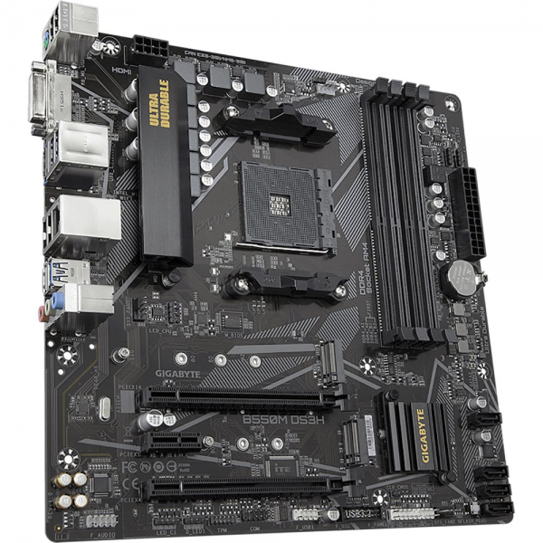 Материнская плата Gigabyte B550M DS3H, Socket AM4, AMD B550, 4xDDR4-3200, DVI-D+HDMI, 2xPCI-Ex16, 1xPCI-Ex1, 4xSATA3(RAID 0/1/10), 2xM.2, 8 Ch Audio, GLan, (4+2)xUSB2.0, (4+2)xUSB3.2, 1xPS/2, mATX, RTL {10} (809416)