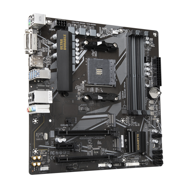 Материнская плата Gigabyte B550M DS3H, Socket AM4, AMD B550, 4xDDR4-3200, DVI-D+HDMI, 2xPCI-Ex16, 1xPCI-Ex1, 4xSATA3(RAID 0/1/10), 2xM.2, 8 Ch Audio, GLan, (4+2)xUSB2.0, (4+2)xUSB3.2, 1xPS/2, mATX, RTL {10} (809416)