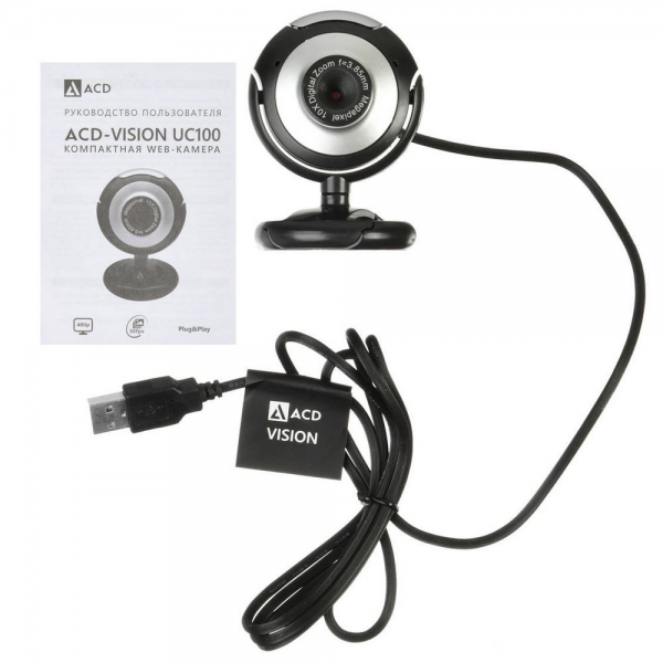 Веб-камера ACD-Vision UC100 CMOS 0.3МПикс, 640x480p, 30к/с, микрофон встр., кабель USB 2.0 1.5м, универс. крепление, черный корп. RTL {60} (551745)