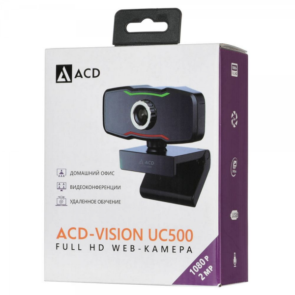 Веб-камера ACD-Vision UC500 CMOS 2МПикс, 1920x1080p, 30к/с, микрофон встр., кабель USB 2.0 1.5м, универс. крепление, черный корп. RTL {60} (551783)