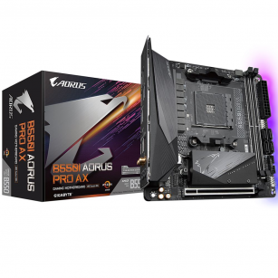 Материнская плата Gigabyte B550I AORUS PRO AX, Socket AM4, AMD B550, 2xDDR4-3200, HDMI+HDMI+DP, 1xPCI-Ex16, 4xSATA3(RAID 0,1,10), 2xM.2, 8 Ch Audio, 1x2,5GLan, WiFi, (0+2)xUSB2.0, (5+2)xUSB3.2, (1+0)xUSB 3.2 Type-C™, Mini-ITX, RTL {10} (809508)