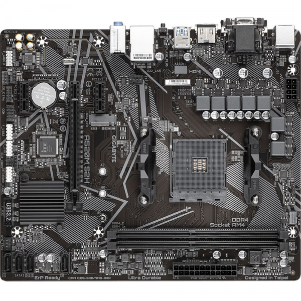 Материнская плата Gigabyte A520M S2H, Socket AM4, AMD A520, 2xDDR4-3200, D-SUB+DVI-D+HDMI, 1xPCI-Ex16, 2xPCI-Ex1, 4xSATA3(RAID 0/1/10), 1xM.2, 8 Ch Audio, GLan, (2+4)xUSB2.0, (4+2)xUSB3.2, 1xPS/2, mATX, RTL {10} (809720)